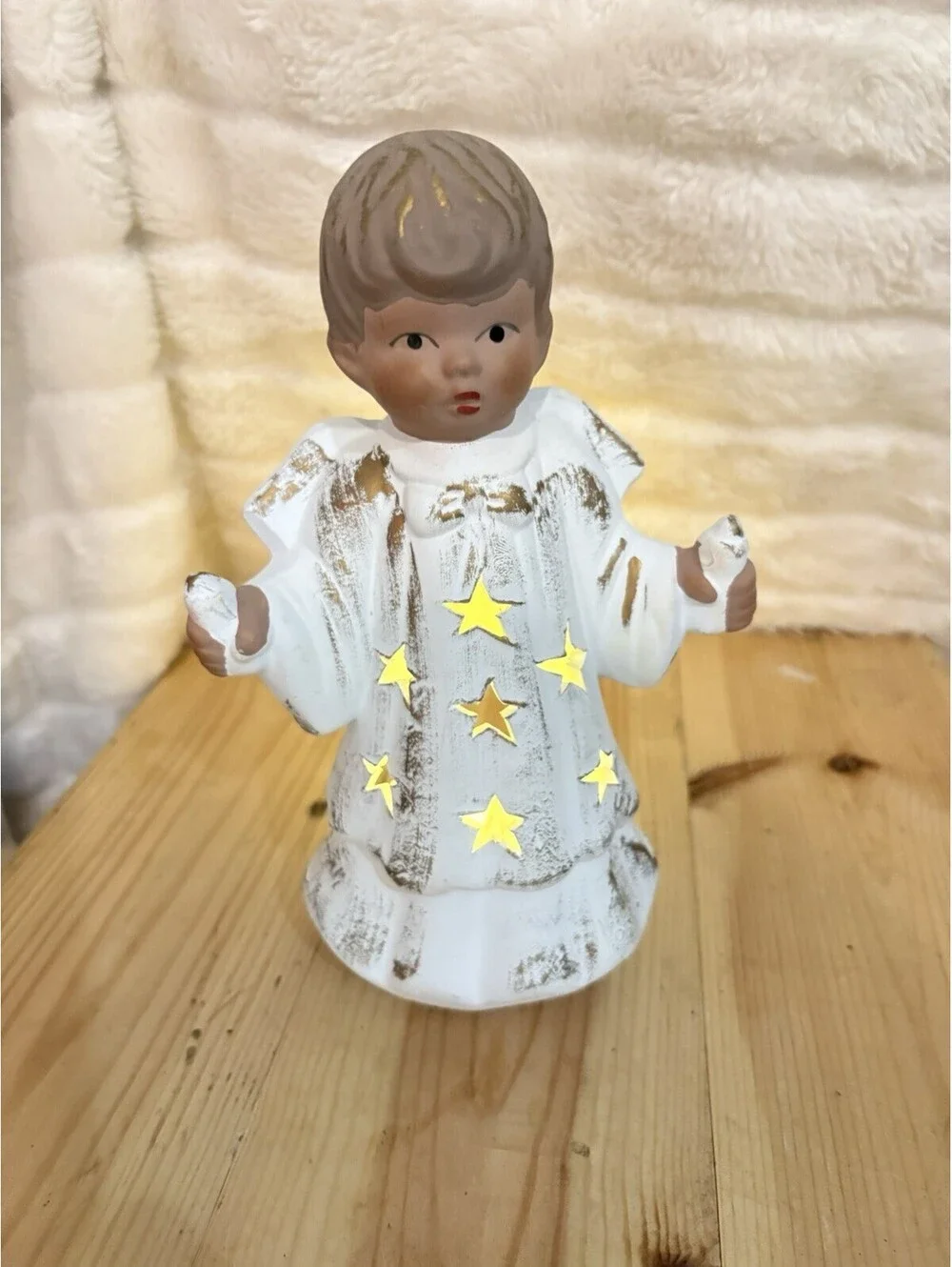 Vintage Ceramic Angel Duo Tea Light Candle Christmas Around the World Starshine
